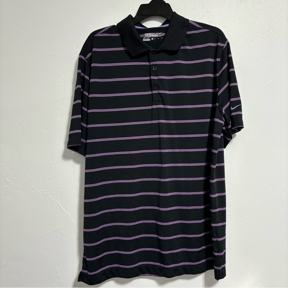Nike Golf Tour Performance Dri Fit Men's Golf Polo XL Black Purple Stripe